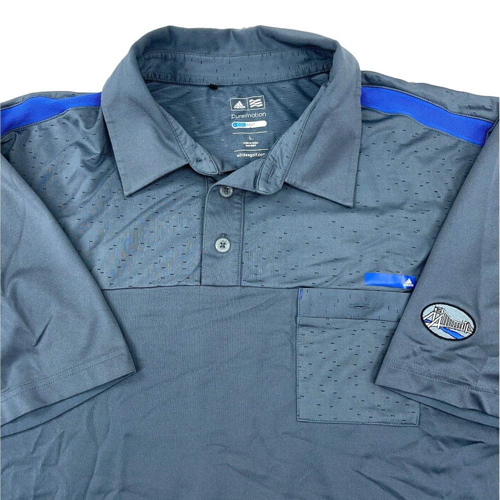 Adidas‎ Polo Shirt Men Large Gray Pure Motion Cool Max Performance Golf Pocket